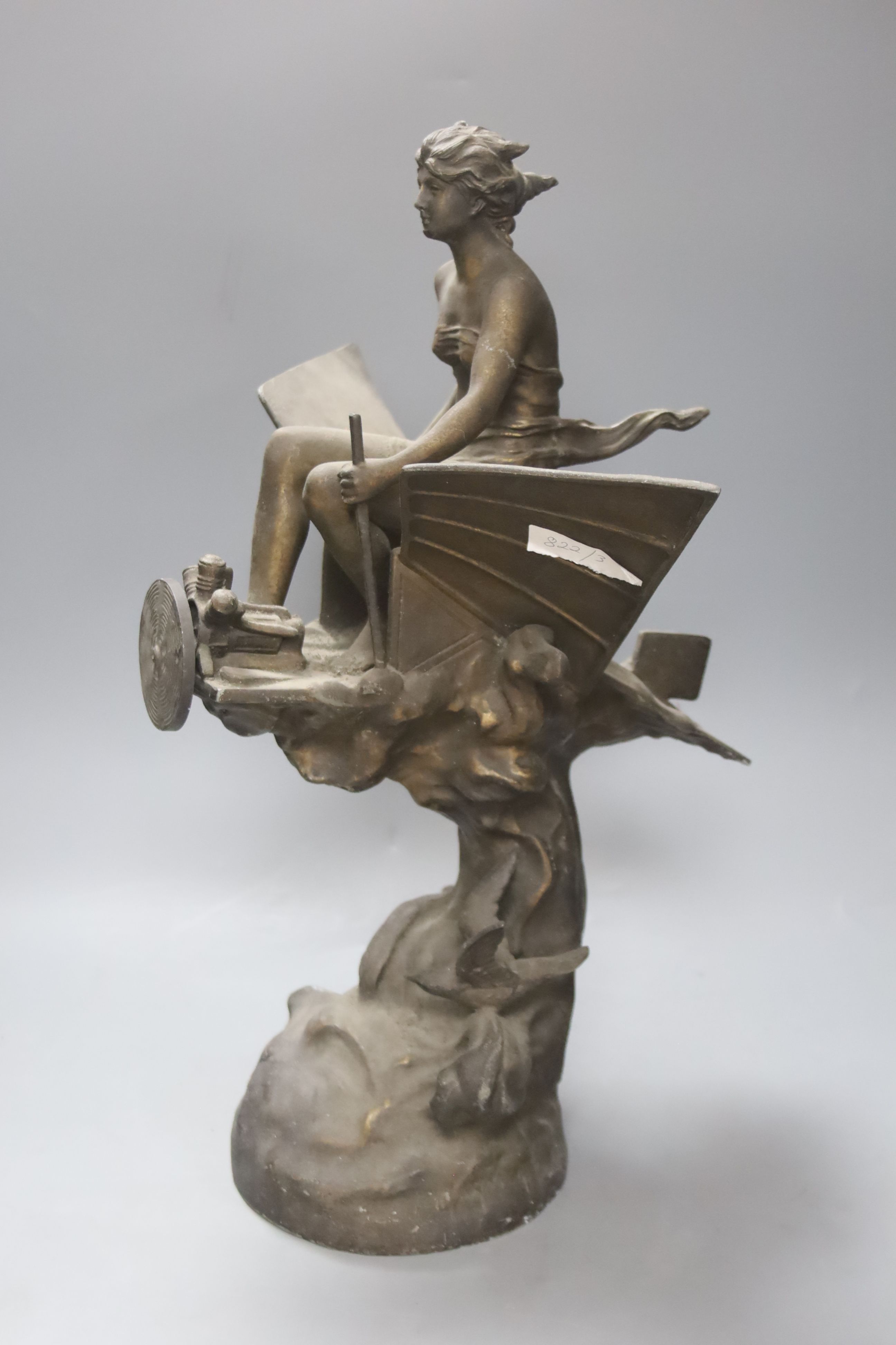 After J. Garnier. A patinated spelter figure 'Triomphe de l'Aviation', height 50cm